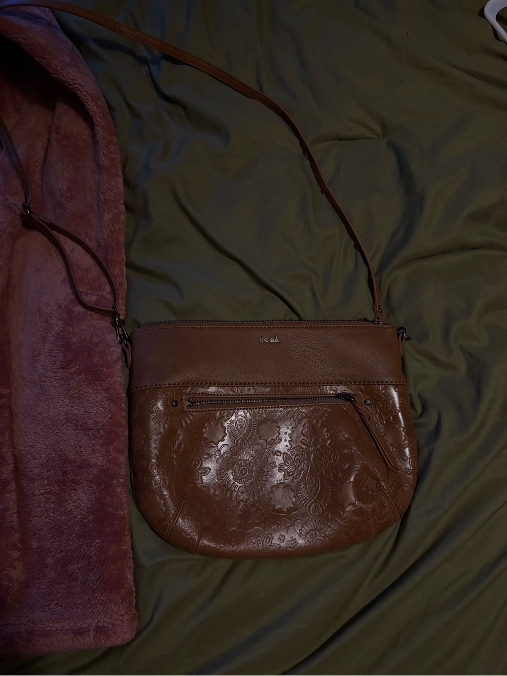 The Sak Brown Embossed Leather Crossbody Purse